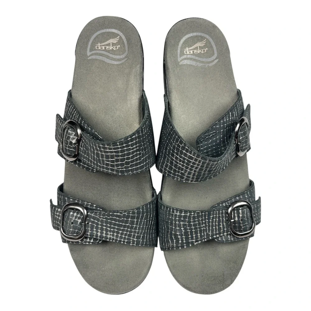 Dansko Excellent Used Sophie Slide Sandals Women 41/10.5 Pewter Metallic Wedge